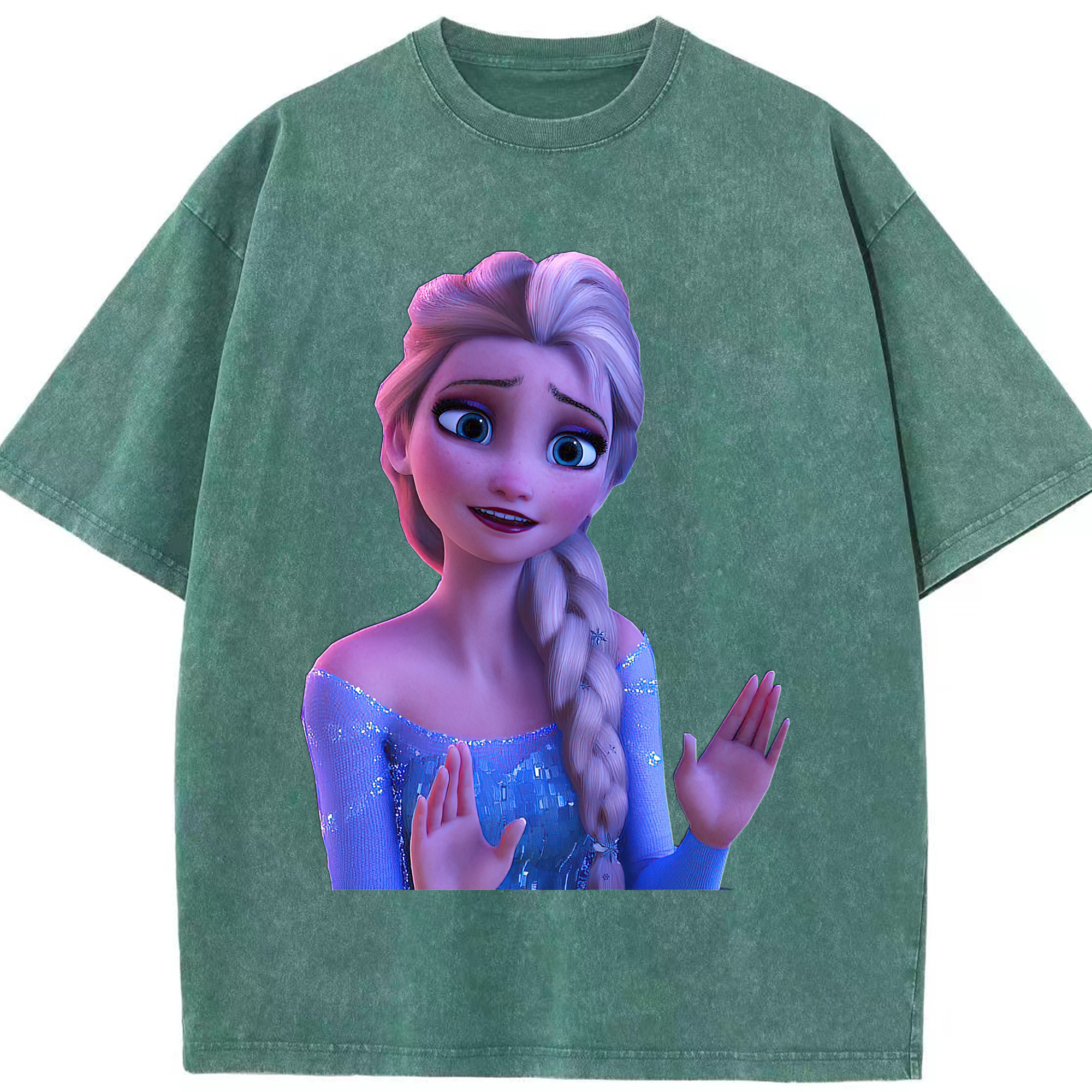 （画像用） アナと雪の女王 アンナ エルサ Frozen Anna Elsa 綿100% ヴィンテージ風 半袖Tシャツ（フロントプリント）